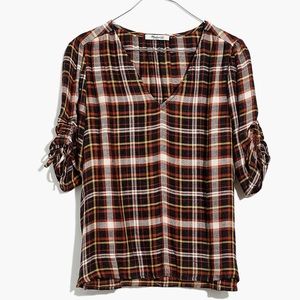 Plaid Cinch-Sleeve Top sz L